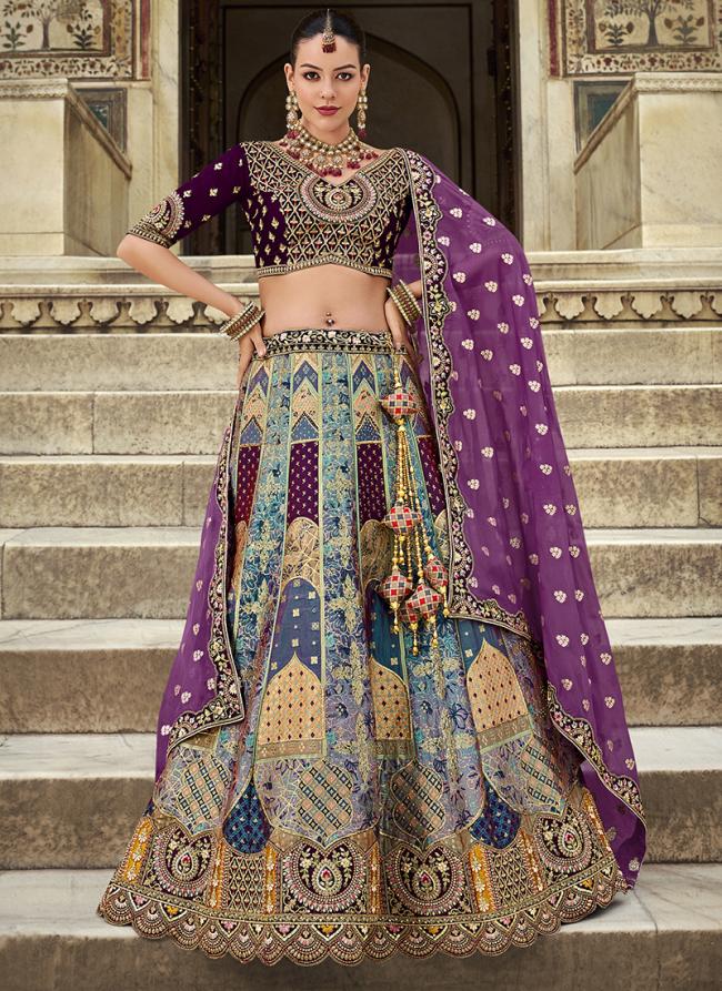 Banarasi Silk Multi Color Bridal Wear Zarkan Work Lehenga Choli